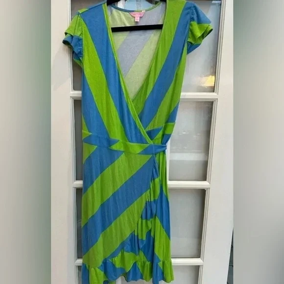 Lilly Pulitzer Adriel Wrap Dress Flutter Sleeve Always A Party Striped Size XL - Picture 2 of 9